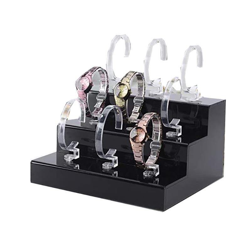 Three-tiered acrylic watch display stand