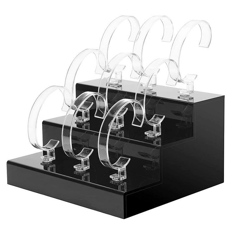 Three-tiered acrylic watch display stand