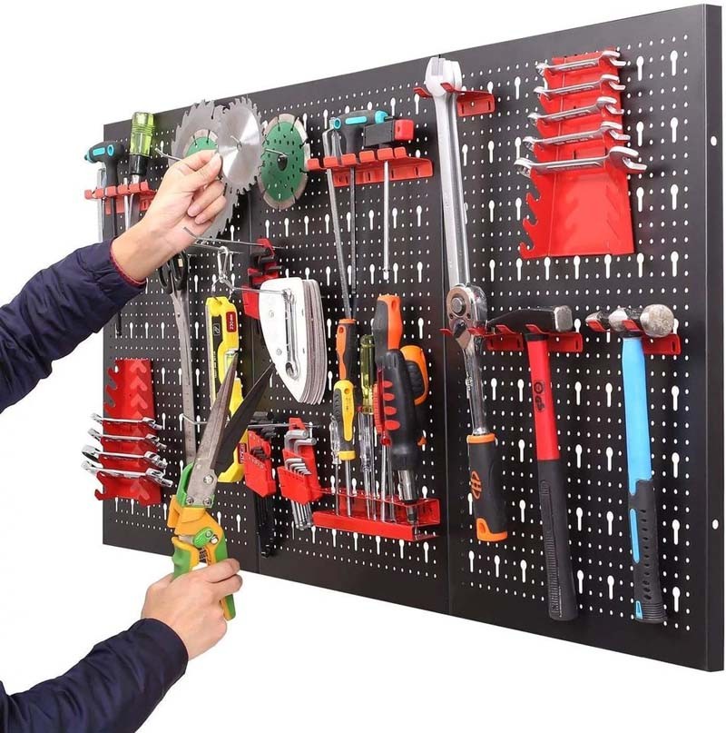 Custom garage pegboard wall storage