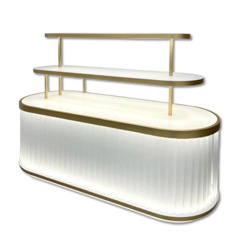 Custom champagne gold display counter for cosmetics and jewelry